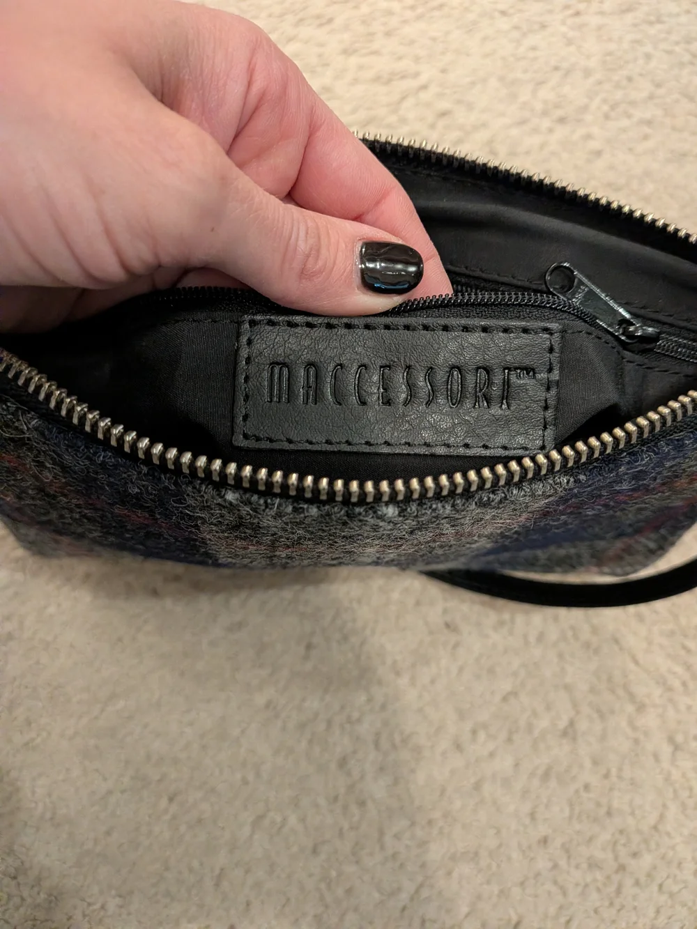Harris Tweed Plaid Grey & Navy Clutch With Detachable Straps